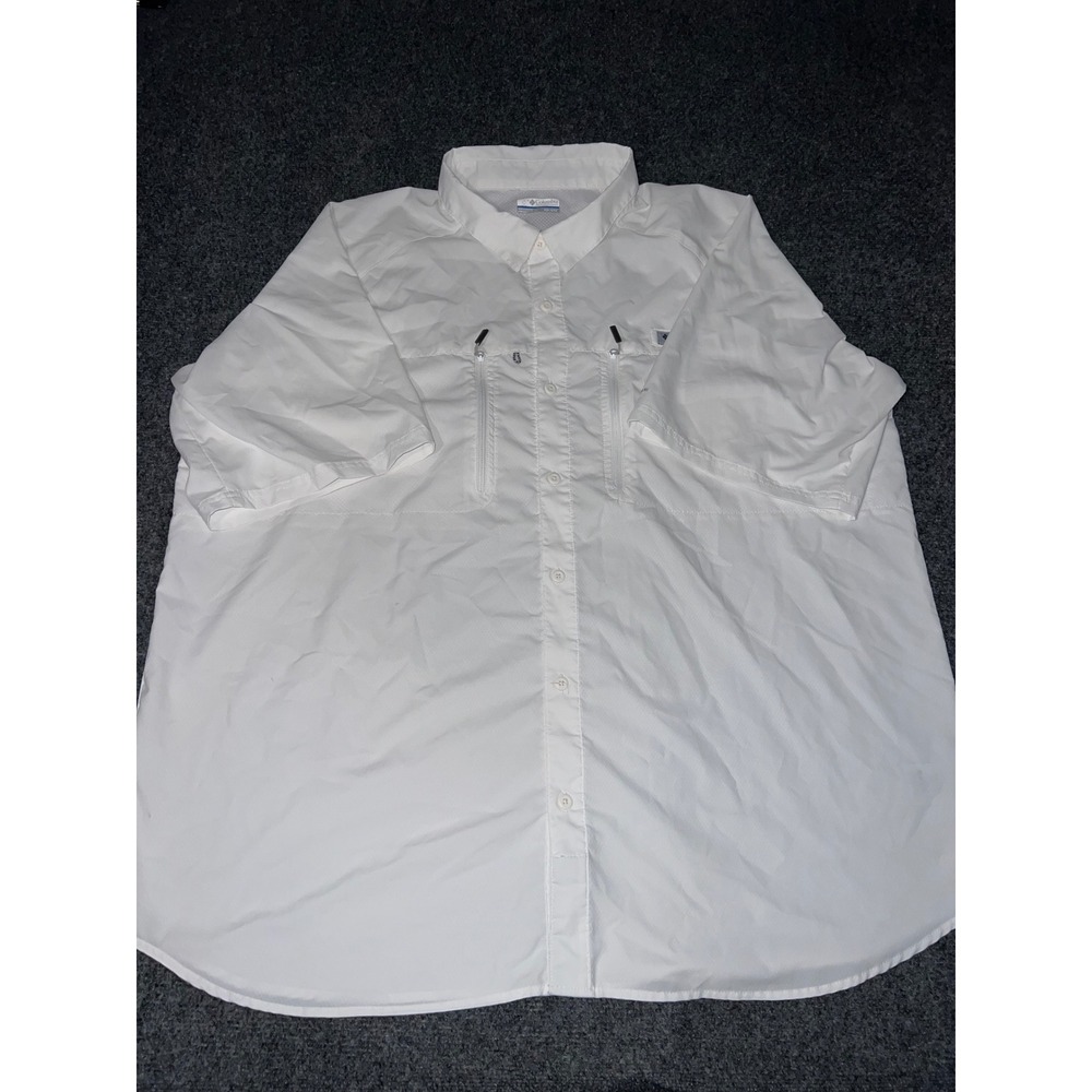Columbia PFG Mens XXL White Short Sleeve Fishing Shirt Vented FM0058